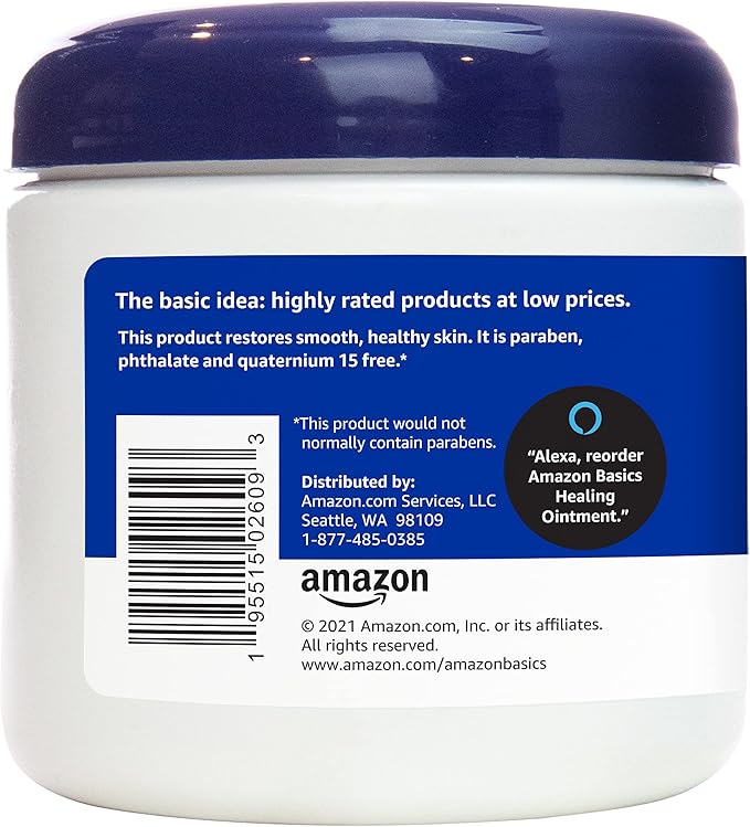 Amazon Basics Healing Ointment and Skin Protectant for Dry & Cracked Skin, Fragrance Free, 14 Ounce, 4-Pack (Previously Solimo)