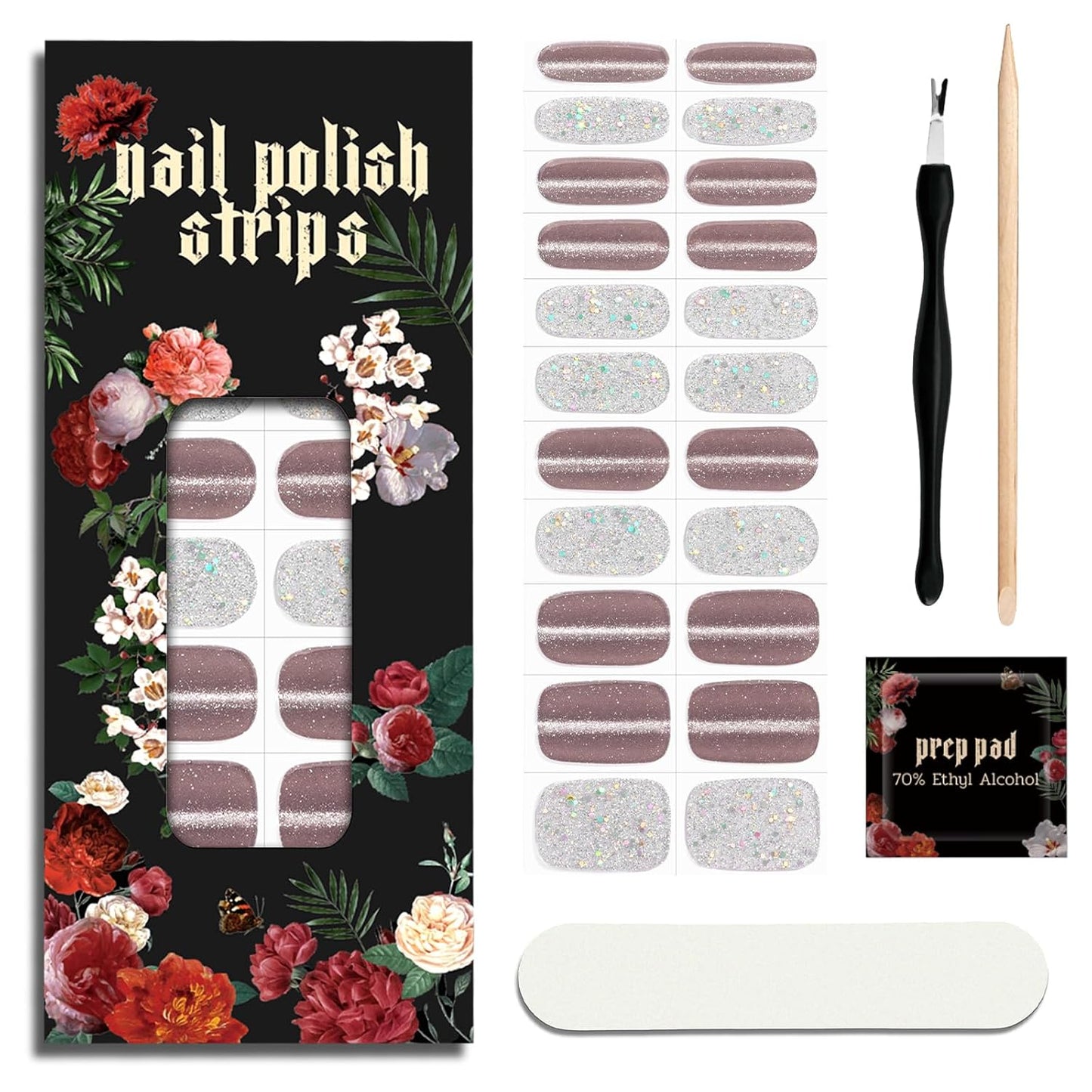 Nail Polish Strips - 22 Pcs Salon Quality Gel Nail Stickers - Long Lasting Wraps (Silver Moon Haze)