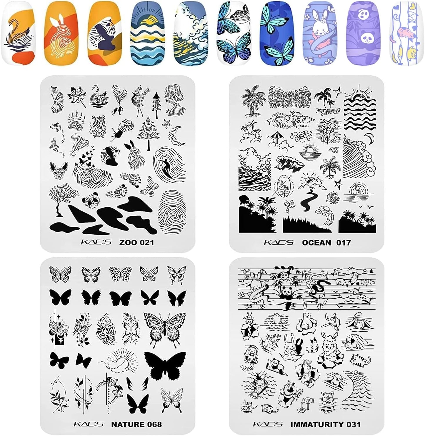 KADS 20pcs Nail Stamp Plates set Nails Art Stamping Plates Leaves Flowers Animal Nail plate Template Image Plate (20Pcs + Stamper)