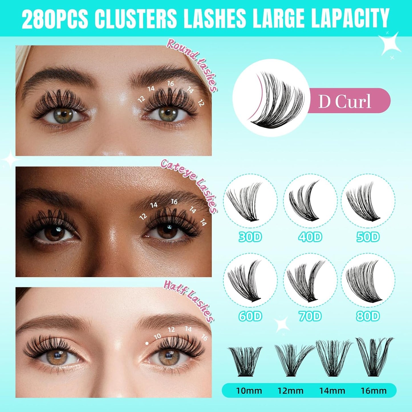 Lash Clusters Wispy 280PCS Eyelash Extension 70D Cluster Lashes Individual Lashes DIY Lash Extension Natural Look Cluster Eyelash Extensions Soft False Eyelashes at Home for Beginners(12mm)