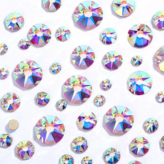 Novani Crystal AB Rhinestones Flat Back Round Rhinestone Style 2088 Sparkly Crystal Gemstones for Makeup Nail Art Crafting,Mixed Small Size(SS6-SS20)