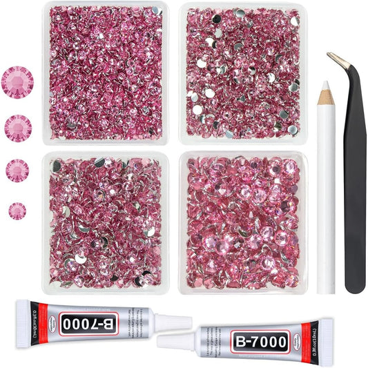 Dark Pink Crystal Resin Rhinestones w B7000 Jewelry Glue for Bedazzling Crafting Flatback Stones 3mm 4mm 5mm 6mm Diamonds Crystals Gems Charms for Nails Face Eyes Makeup Tumblers Bottles Crafts