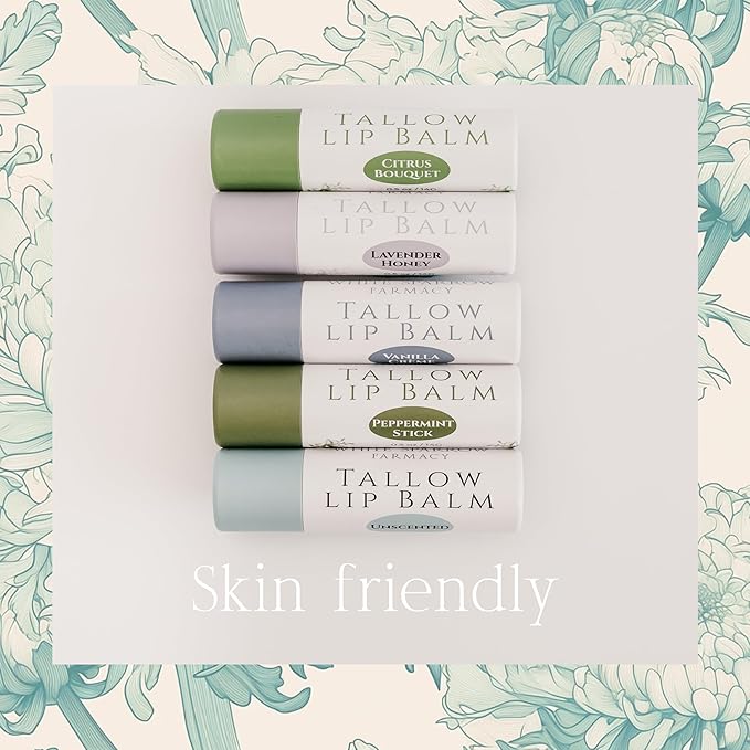 Organic Tallow Lip Balm (Lavender & Honey) from Grass Fed Cows. Super hydrating with Tallow, Olive Oil, Honey, and Beeswax. Sustainable Cardboard Tubes & Hand Filled. Jumbo Size 0.5 oz.