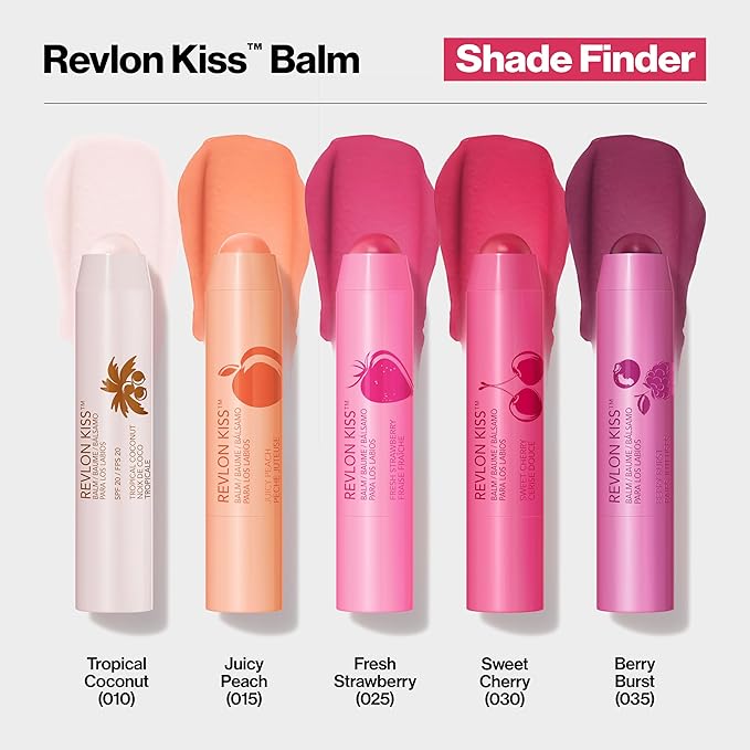 Revlon Lip Balm, Kiss Tinted Lip Balm, Face Makeup with Lasting Hydration, SPF 20, Infused with Natural Fruit Oils, 035 Berry Burst, 0.09 Oz (Pack of 2)