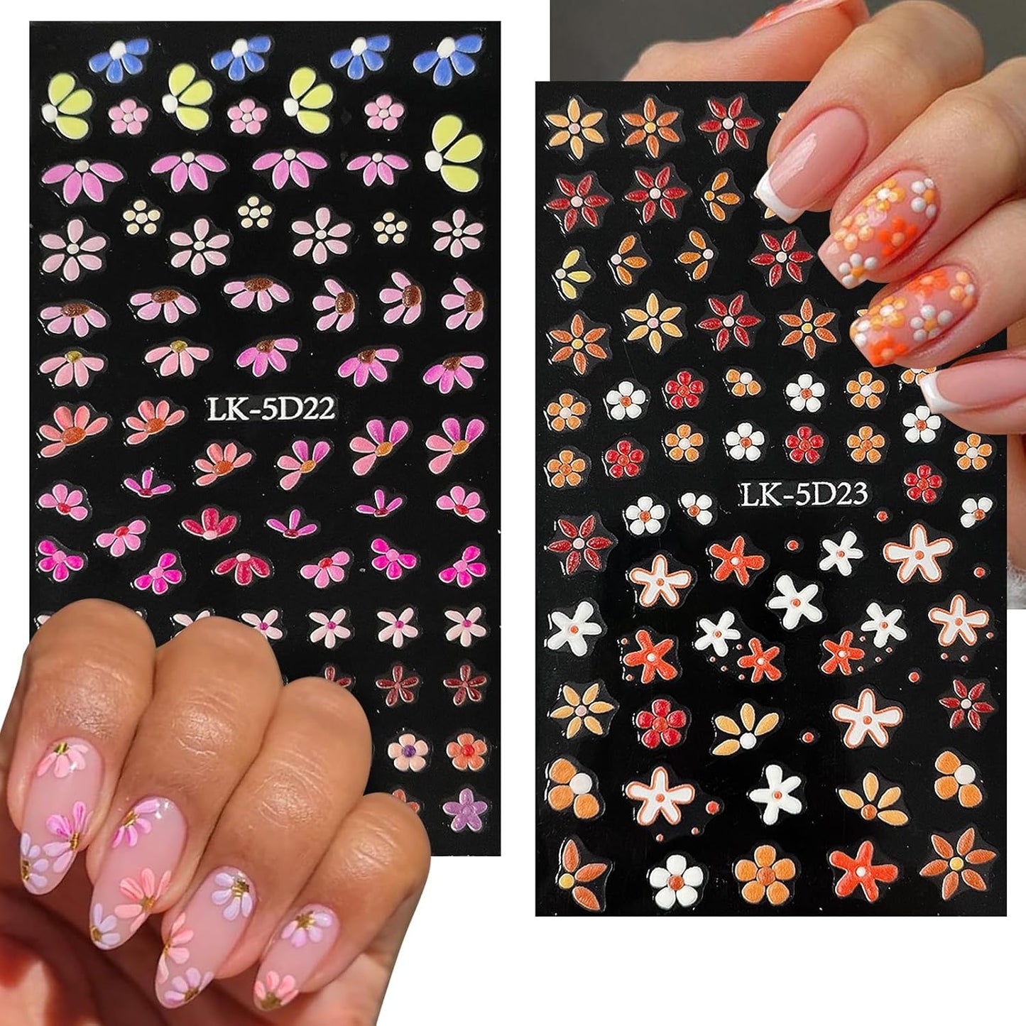 Nail Art Stickers Decals 5D Embossed Flower Nail Decals Self Adhesive Spring Summer Heart Daisy Nail Supplies 3D Nail Design for Women Nail Decoration Colorful Flower Nail Stickers