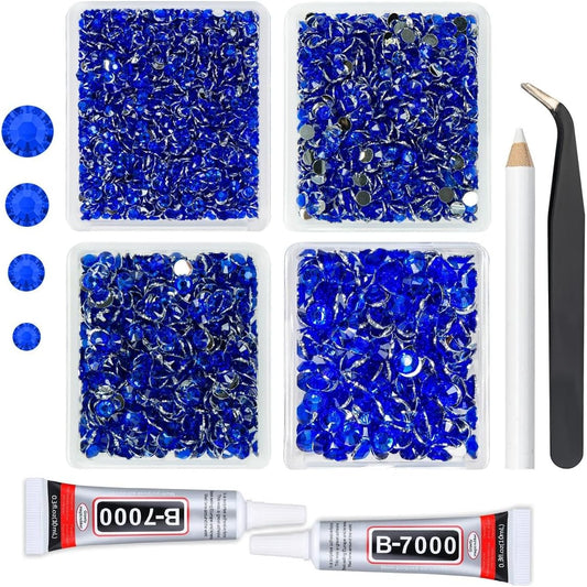 Royal Blue Crystal Resin Rhinestones w B7000 Jewelry Glue for Bedazzling Crafting Sapphire Flatback Stones 3mm 4mm 5mm 6mm Diamonds Crystals Gems Charms for Nails Face Makeup Tumblers Crafts