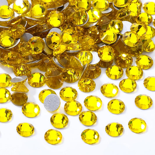 Yellow Flatback Rhinestones, Glass Rhinestones for Nail Art and Craft, Glue Fix, Loose Crystal Gemstones(Yellow, SS30, 576pcs, 6.4-6.6mm)