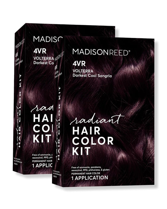 Madison Reed Radiant Hair Color Kit | 4VR Darkest Cool Sangria (Volterra Amethyst) for 100% Gray Hair Coverage | Salon Quality Permanent Hair Dye | PPD-Free & Ammonia-Free | (Packaging Varies) 2 Pack