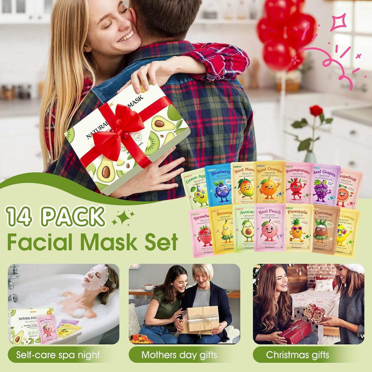 56 Pack Fruit Collagen Face Masks Skincare for Teens Girls, Sheet Face Mask Skin Care for Kids, Bulk Hydrating Facial Masks for Women, Face Mask Set for All Skin Types, Birthday Party Spa Gifts