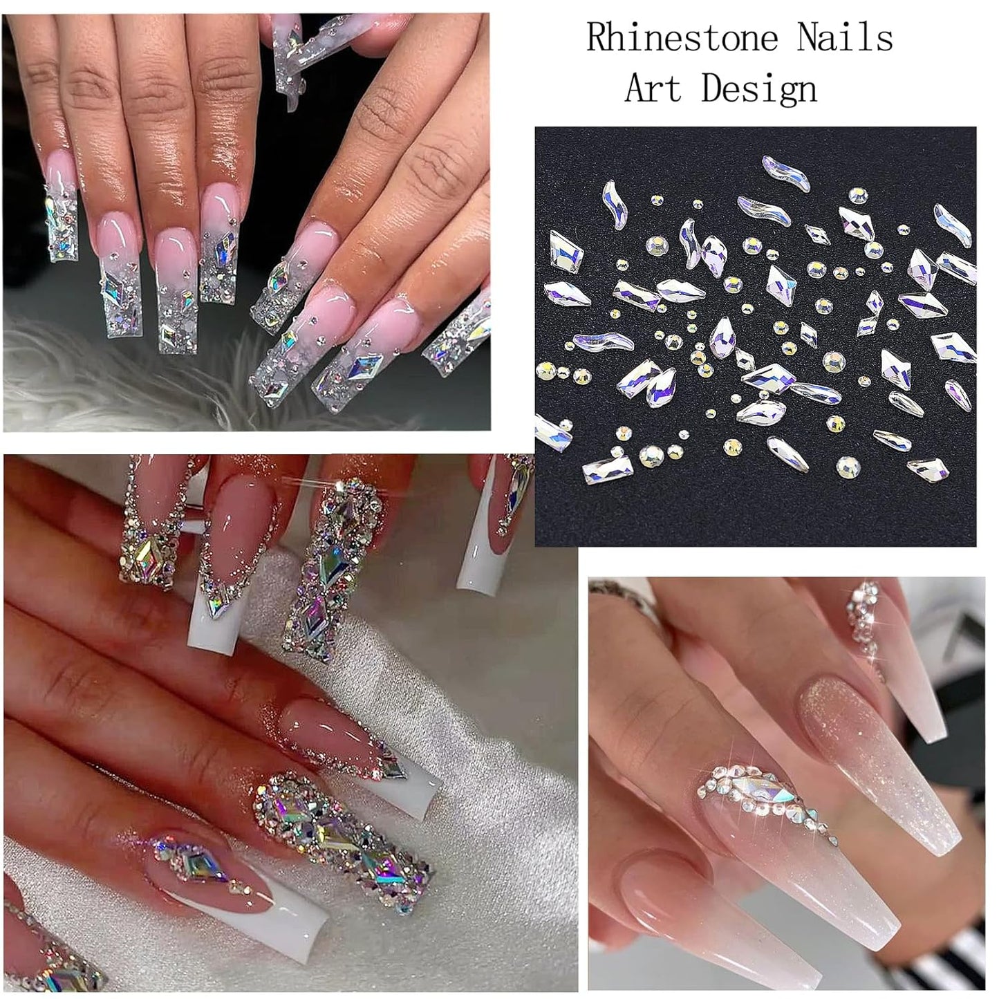 Rhinestones for Nails, Flatback Multi Shape Gems 3D Flowers Nail Charms Mixed Nail Glitter Powder Supplies Moonlight Crystal Jewelry Accessories for Women Manicure Decorations Design