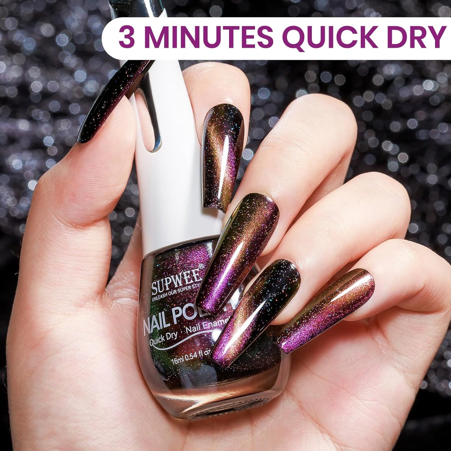 Magnetic Nail Polish Non Gel, Cat Eye Nail Polish Quick Dry Fingernail Lacquer DIY Manicure Gift For Women Girls 16ml with Magnet Stick