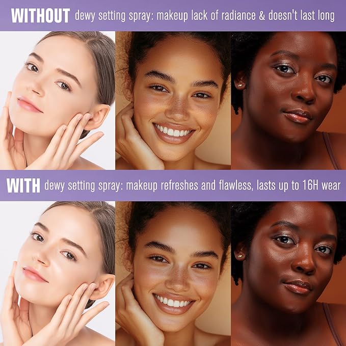 UCANBE Dewy Setting Spray for Makeup, Long Lasting Hydrating Make Up Finishing Spray for Face, Micro-Fine Mist Fixing Spray for Dewy Glow Finish, Lightweight & Waterproof for up to 16 Hours Wear