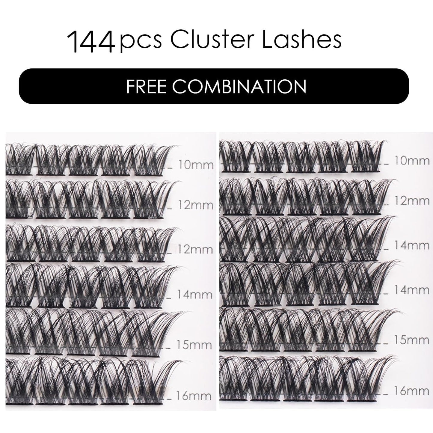 Lash Clusters 144 Pcs Individual Lashes Clusters Eyelash Extensions False Eyelashes DIY Lash Extension Reusable False Eyelashes Natural Look Mix 10-16mm C D Curl-DM01