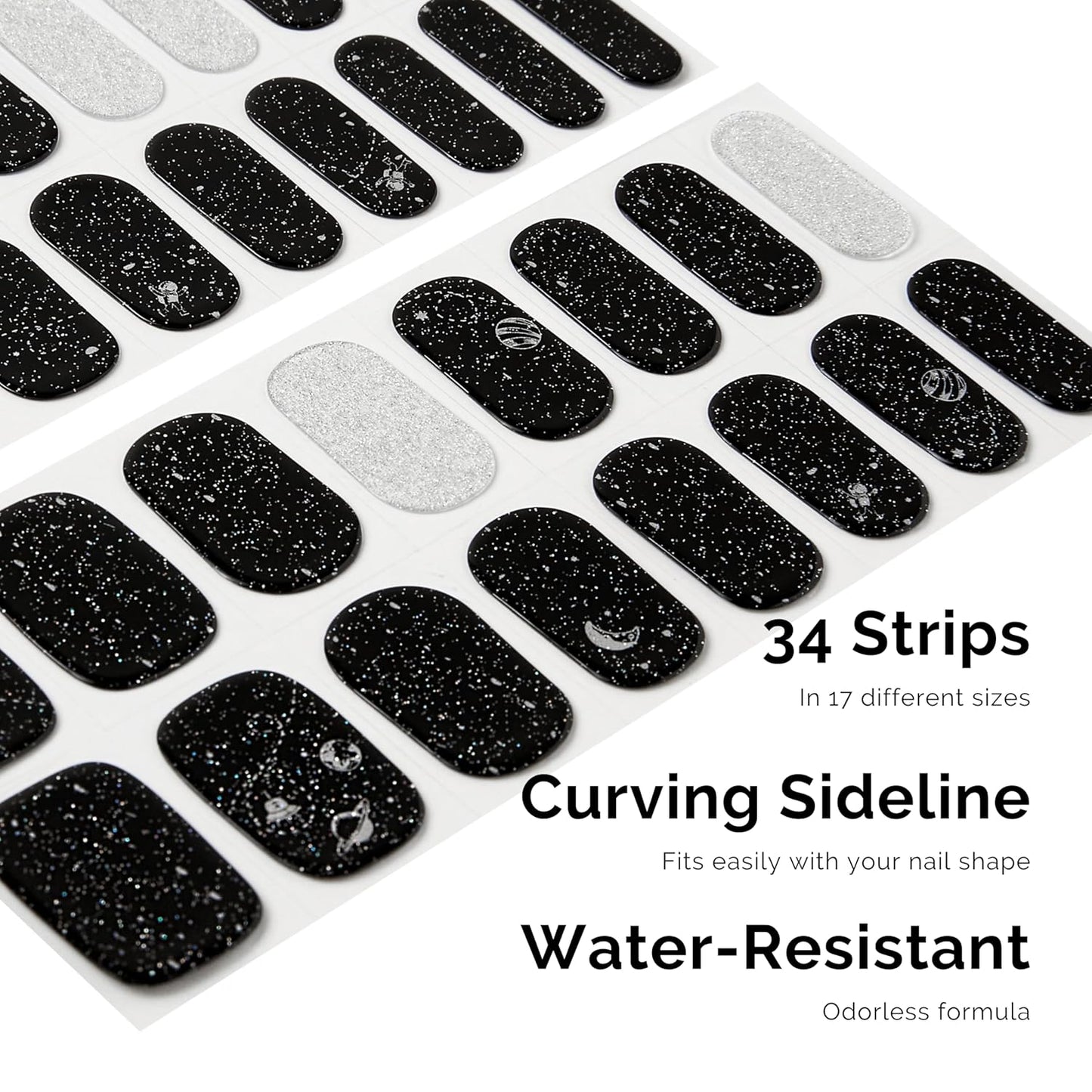NAILOG Semi Cured Gel Nail Strips 34 pcs| Buy 2 Get 1 UV Lamp | Long Lasting Nail Polish Sticker Wraps with Glossy Gel Finish, Star Walk