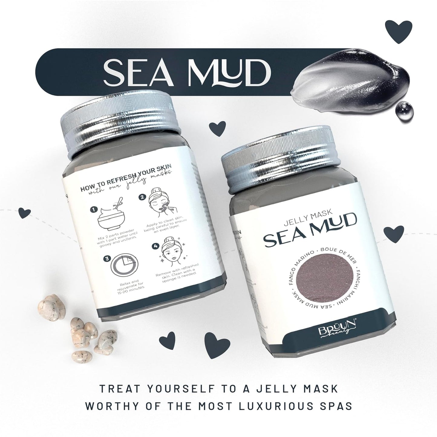 BRÜUN Jelly Mask Jar Sea Mud Peel-Off Face Care Rubber Mask | 23 fl oz Skin Care Moisturizing Gel Mask Jar Spa Set