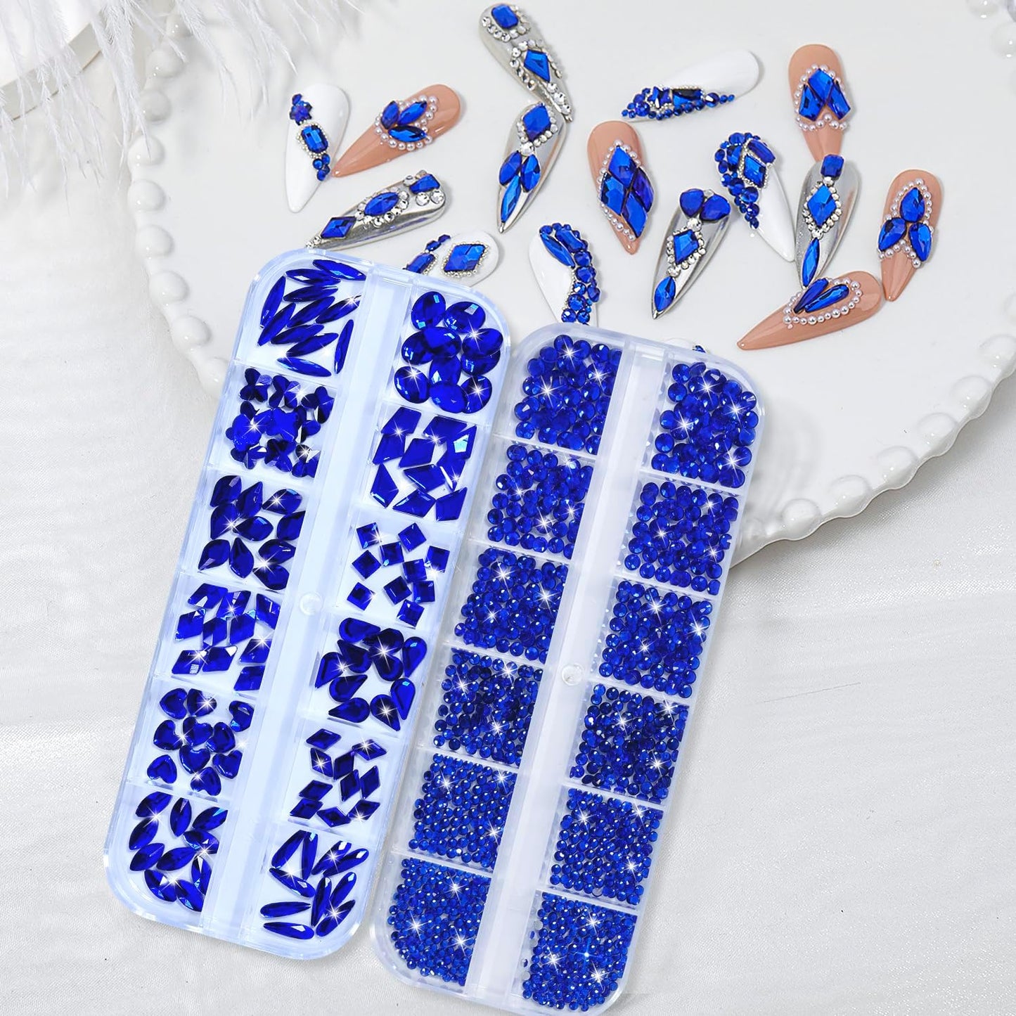 Nail Rhinestones - 3D Multi Shape Size, Flat Back, Crystals Manicure Rhinestones Charms, Blue Nail Gems, with Kit, for Nail Art, Bedazzling Acrylic Nails, DIY Decor