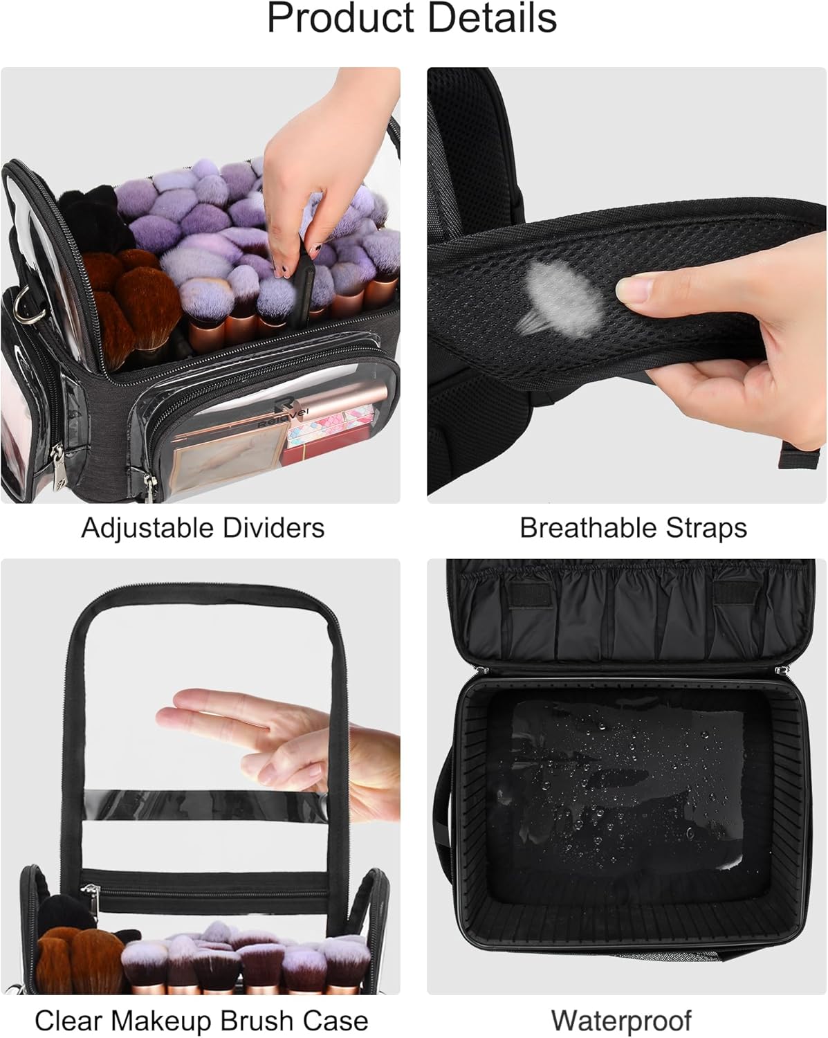 Makeup Backpack Extra Large Cosmetic Bags Professional Makeup Artist Bag Travel Train Case Storage Organizer Double-Layer Cosmetic Case with 4 Pouch and Brush Organizer