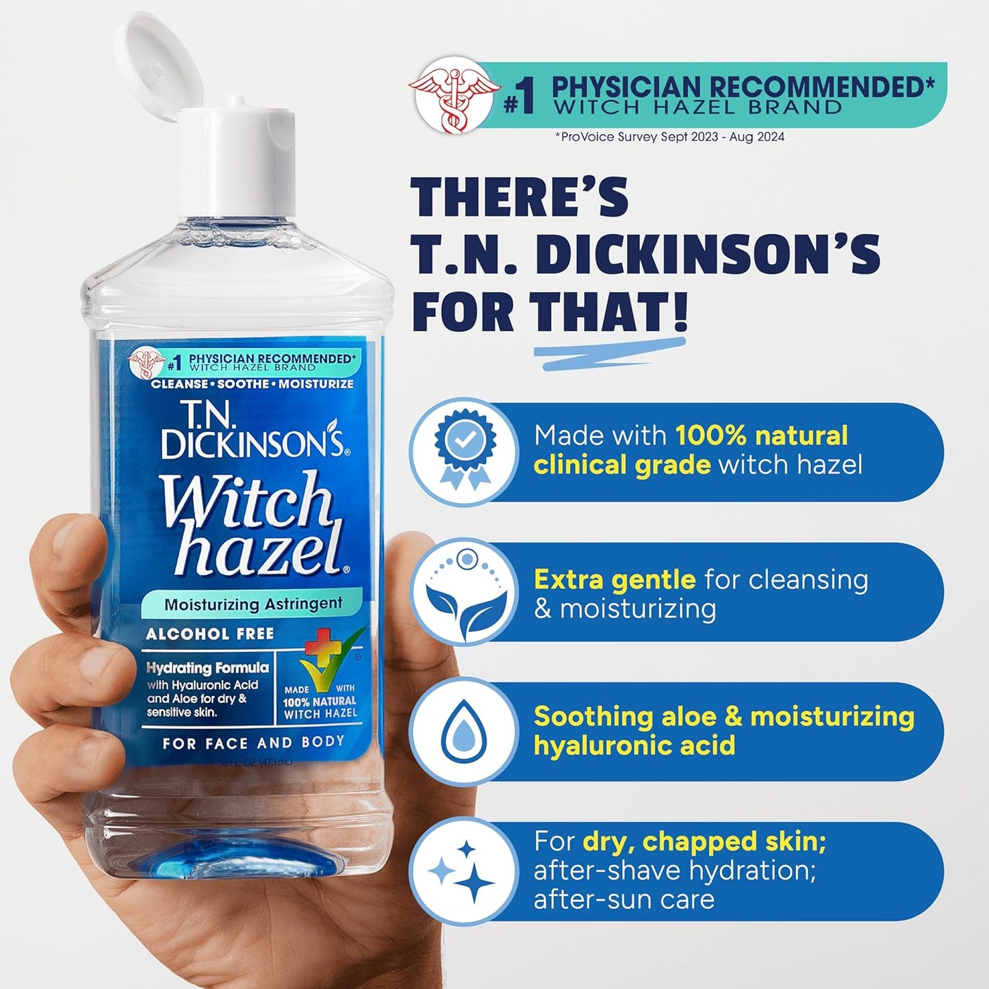 T.N. Dickinson's Witch Hazel Alcohol Free Moisturizing Astringent | 100% Natural Witch Hazel | Calms, Nourishes, Hydrates Skin | for Face & Body | 16 Fl Oz