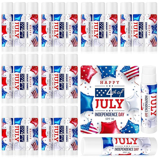 24 Pcs SPF 30 Lip Balm Bulk for Summer Wedding Baby Shower 4th of July Party Sunscreen Lip Balm Sticks Outdoor Travel Sunscreen Care Lip Balm for Thank You Gifts Party Supplies (4th of July)