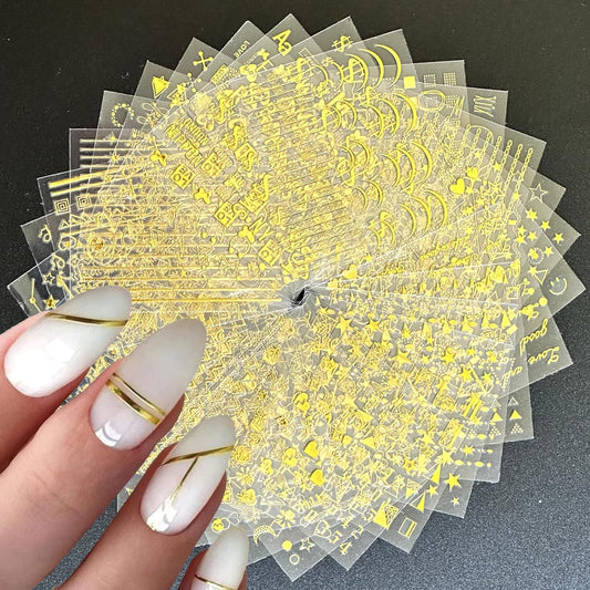 30 Sheets Gold Nail Stickers Decals Gold Star Line Nail Decals 3D Self-Adhesive Nail Art Stickers Flower Butterfly Nail Supplies for DIY Acrylic Nails for Women