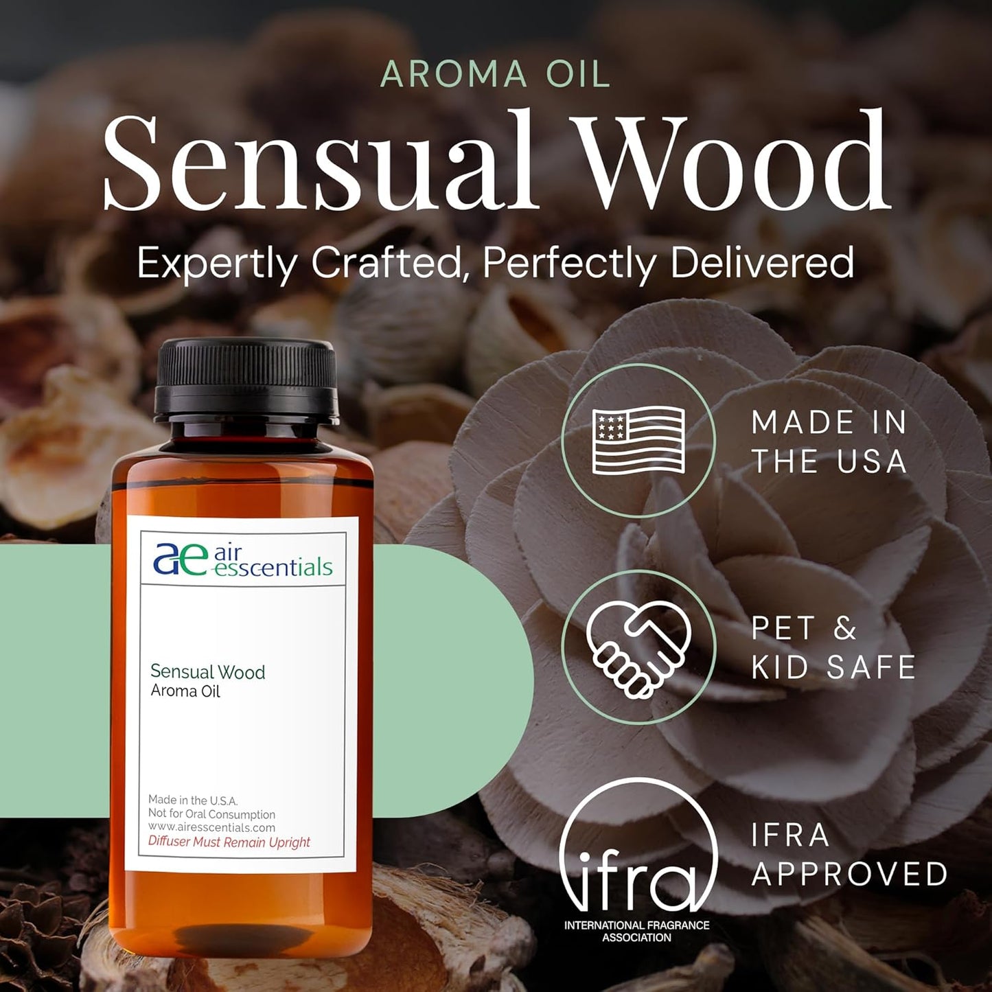 Sensual Wood Aroma Oil, Essential Oils Blend for Diffusers & Scent Machines, Luxurious Sandalwood & Jasmine, Aromatherapy, Cold Air Diffuser Compatible, 300 mL
