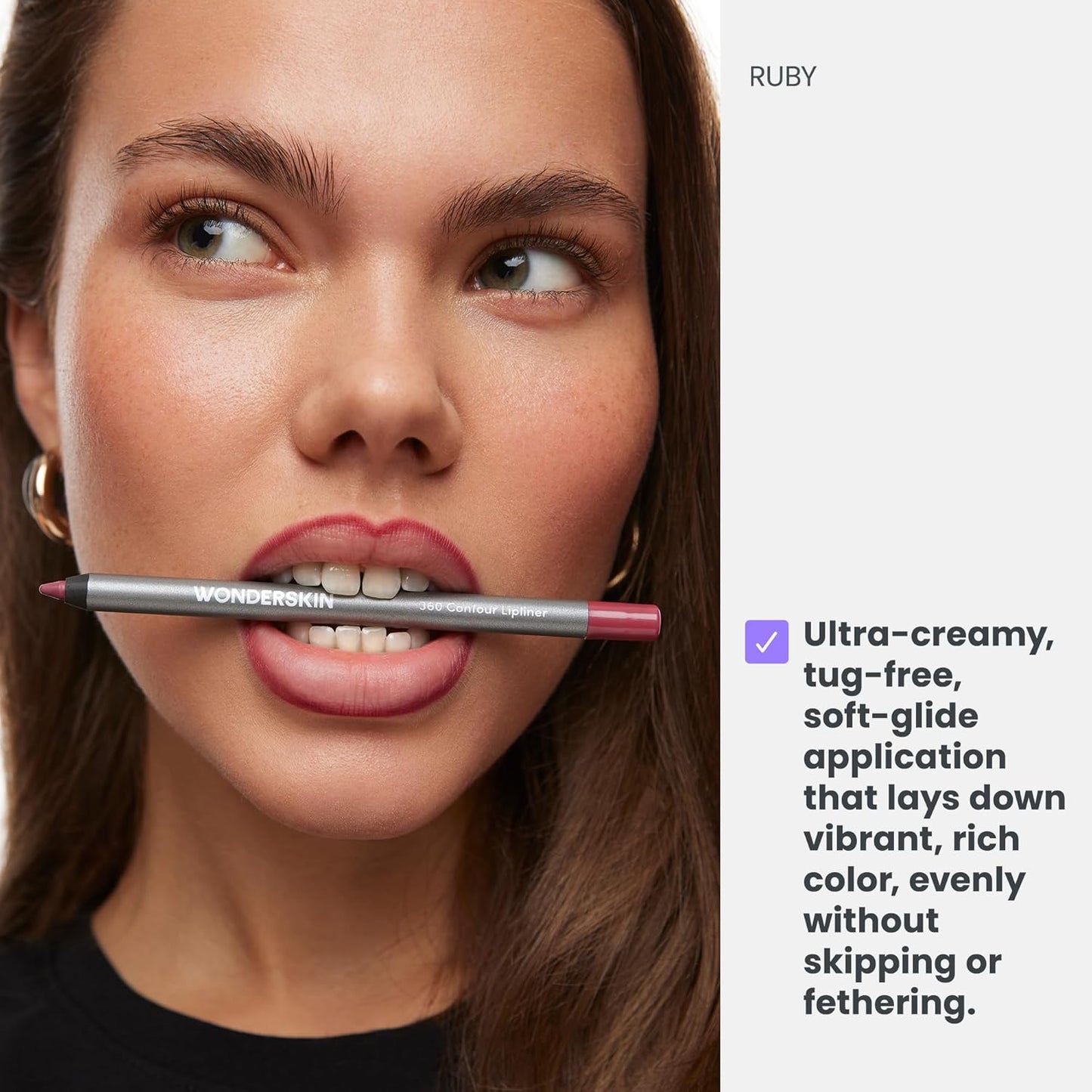 Wonderskin Lip Liner Pencil - 360 Contour Lipliner, Long Lasting, Sharpenable, Waterproof and Transfer-Proof Nude Lip Liner Pencil (Ruby)