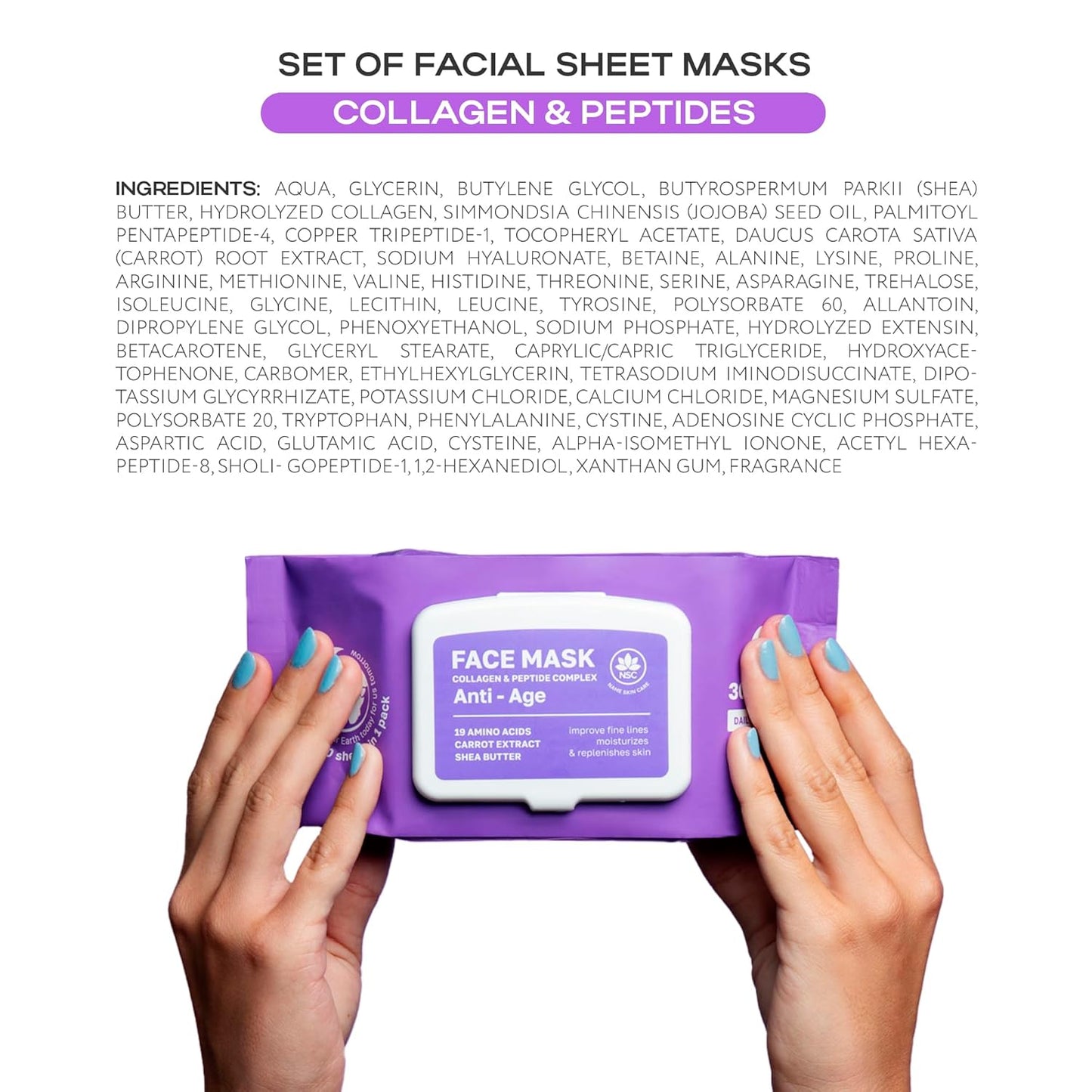Korean Collagen Face Mask Set - 30-Pack Premium Sheet Masks with Peptide Complex - Advanced K-Beauty Skincare System - Complete Monthly Supply for Daily Care - Intensive Hydrating Facial Facemasks