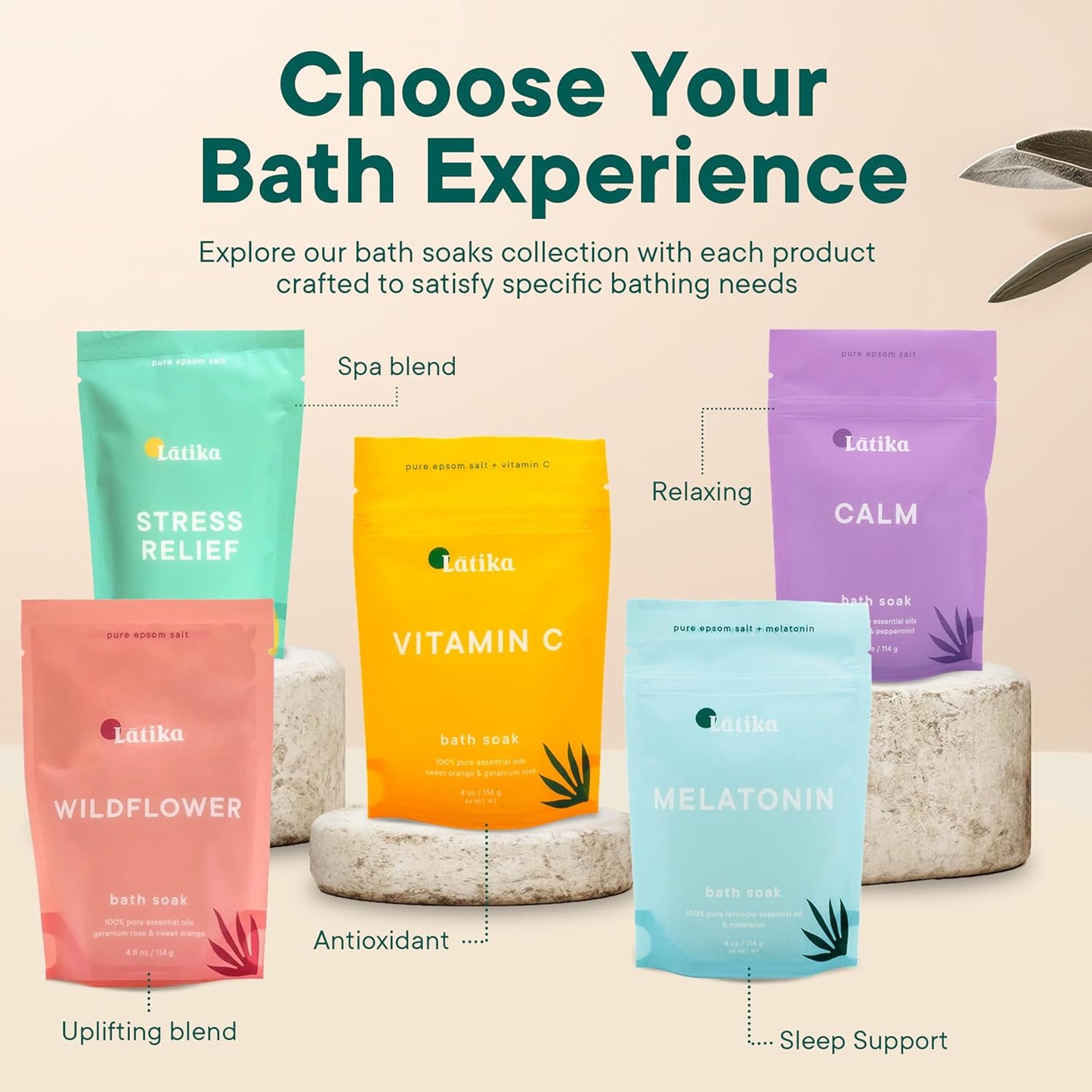 Soaks Set of 3 - Calm Bath Soaks with Lavender & Peppermint, Moisturizing Epsom Salt Soak for Stress Relief, Relaxation, and Skin Nourishment, at-Home Spa Retreat Gift