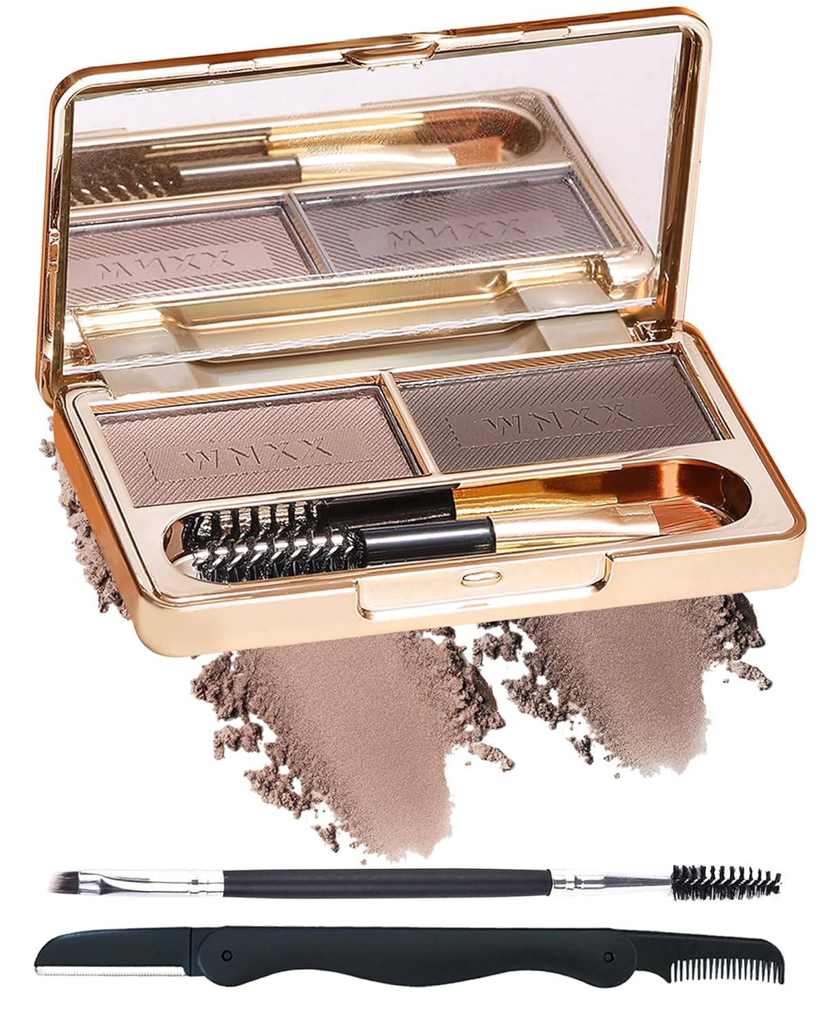 Eyebrow Powder Kit-2 Colors Eye Brow Tinting Powder Palette Long-Lasting Waterproof, Light Dark Grey Brown Brow Filler Product, Mother's Day Makeup Gift for Women Girl, with Mirror Brow Brush-Set 03