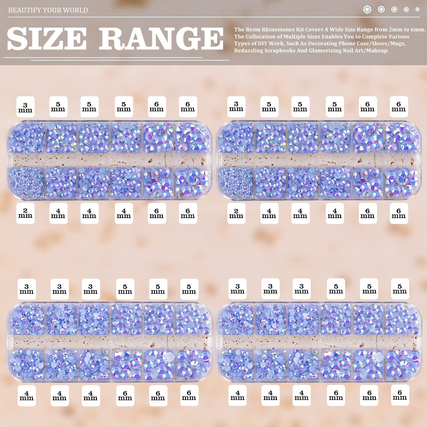 7000PCS Resin Rhinestones with Tweezers for Crafting, 2/3/4/5/6mm Flatback Jelly Rhinestones, 4 Box Sky Blue AB Non Hotfix Crystal Gems for DIY Crafts Mugs Tumblers Clothes Makeup Nail