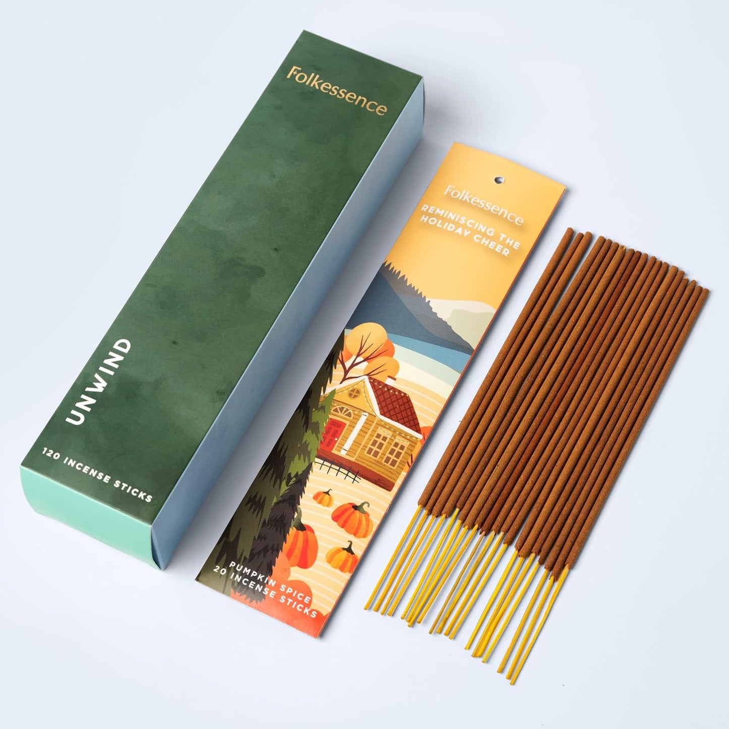 Folkulture Incense Sticks | Set of 6 (120 Fall Insence-Sticks) with 45 Mins Burn Time | Non Toxic Balsam Cedarwood, Oud, Jasmine, Pumpkin Spice Incense | Organic Peppermint Inscents-Sticks