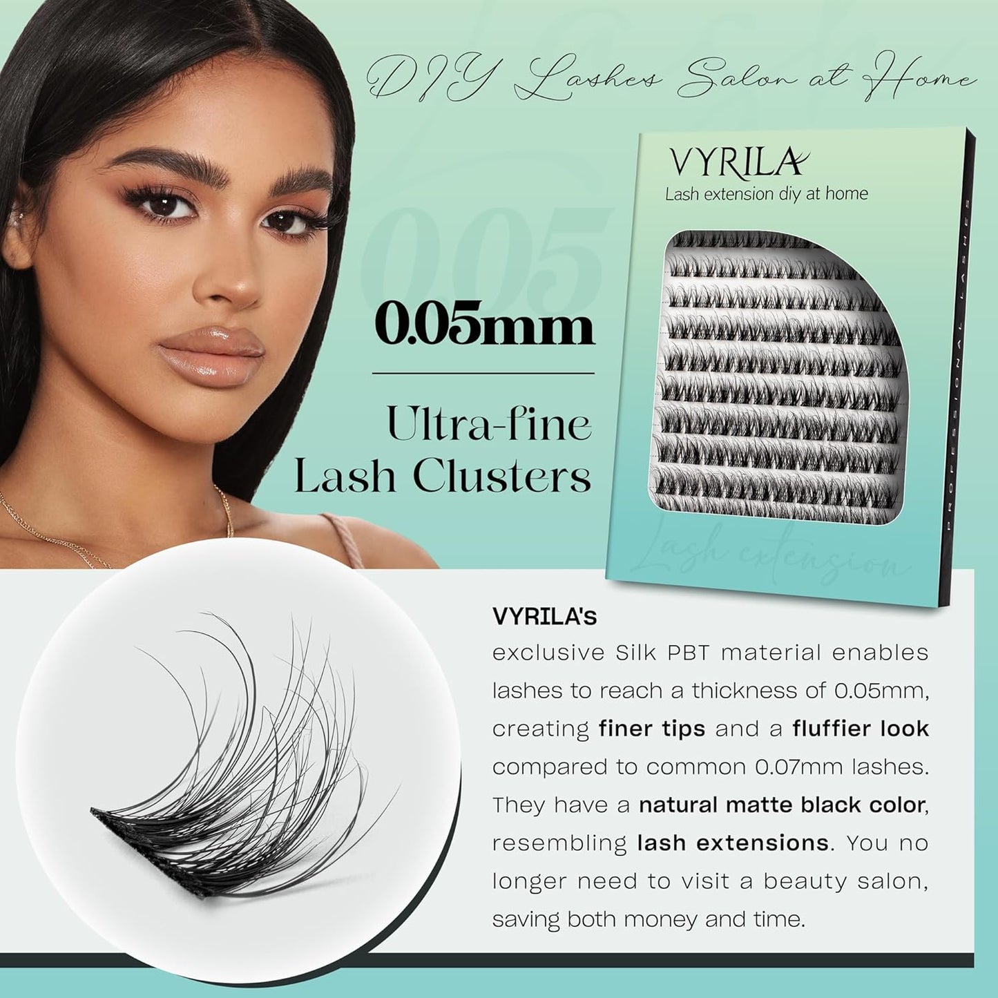 Lash Clusters 0.05mm Individual Lashes, 3D Wispy Lashes Clusters, 0.1mm Super Thin Band Resuable Natural Lashes,C Curl Faux Mink Lashes,120pcs Lash Extension (Green Joy-C-0.05-8-16mix)