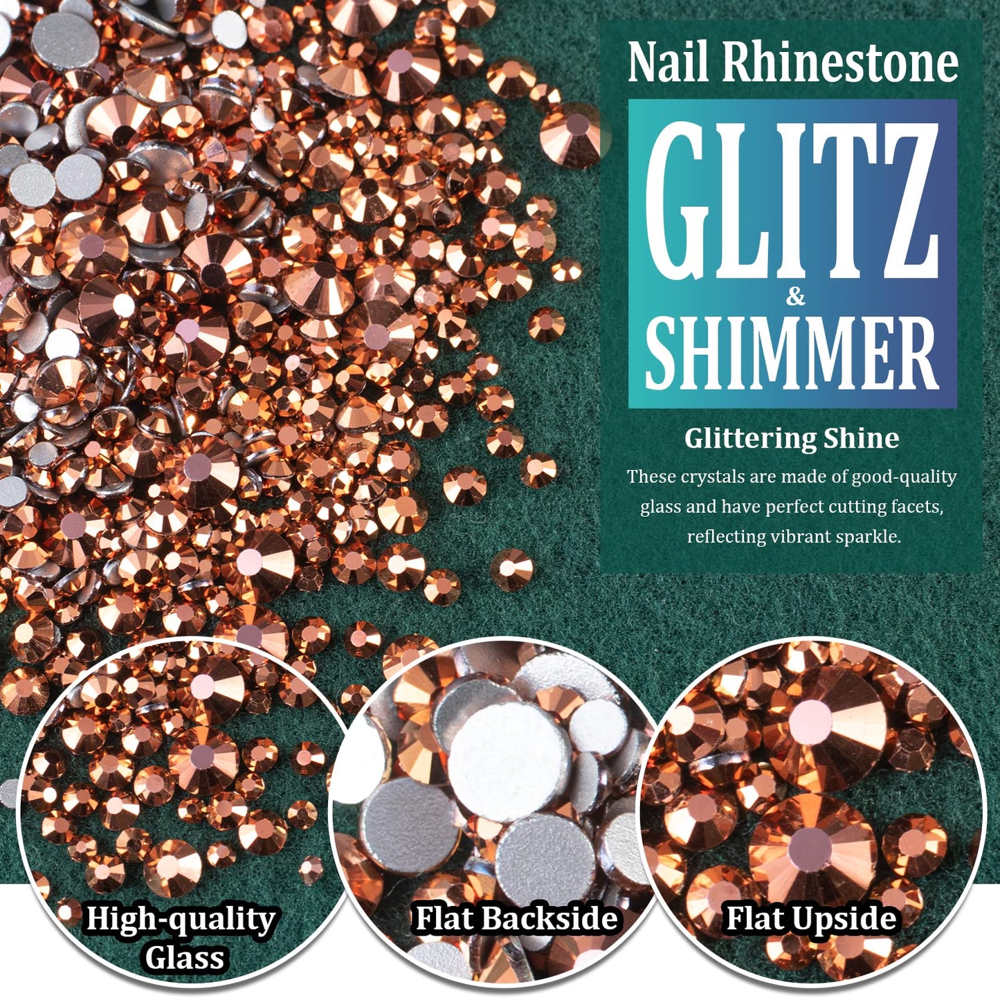 6 Sizes Rose Gold Glass Crystal Kit with Pickup Pen + Tweezer Tools for Shine Nail Art Manicure Makeup DIY Decoration Flatback Round Rhinestone Gem Jewelry Diamond