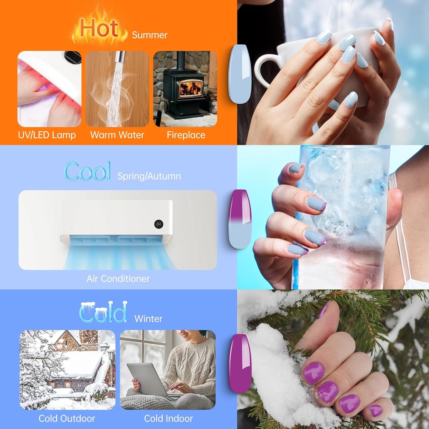 YTD Likomey Color Changing Gel Nail Polish,15ml Blue to Purple Mood Temperature Change Colors UV Nail Gel,Fall Winter Thermal Ombre Manicure Varnish,WB428