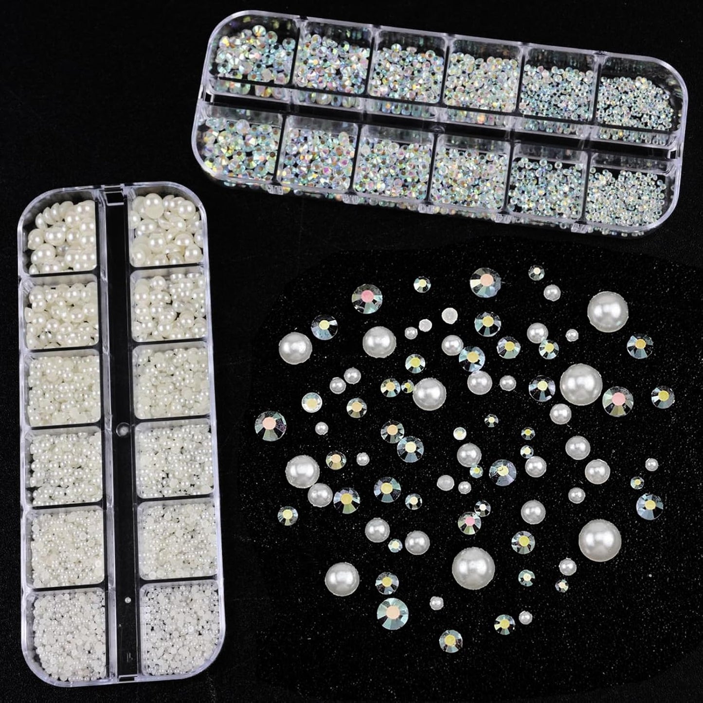 Nail Art Pearls Rhinestones with Glue Gel Flatback Cream Pearls AB Rhinestones Nail Charms Mixed Size 0.04-0.2in Nails Gems Pearl Accessories for Women Nails Design Decoration