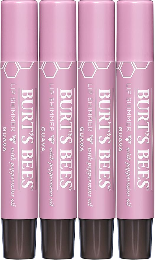 Burt's Bees Shimmer Lip Tint Easter Basket Stuffers, Tinted Lip Balm Stick, Moisturizing for All Day Hydration with Natural Origin Glowy Pigmented Finish & Buildable Color, Guava (4-Pack)