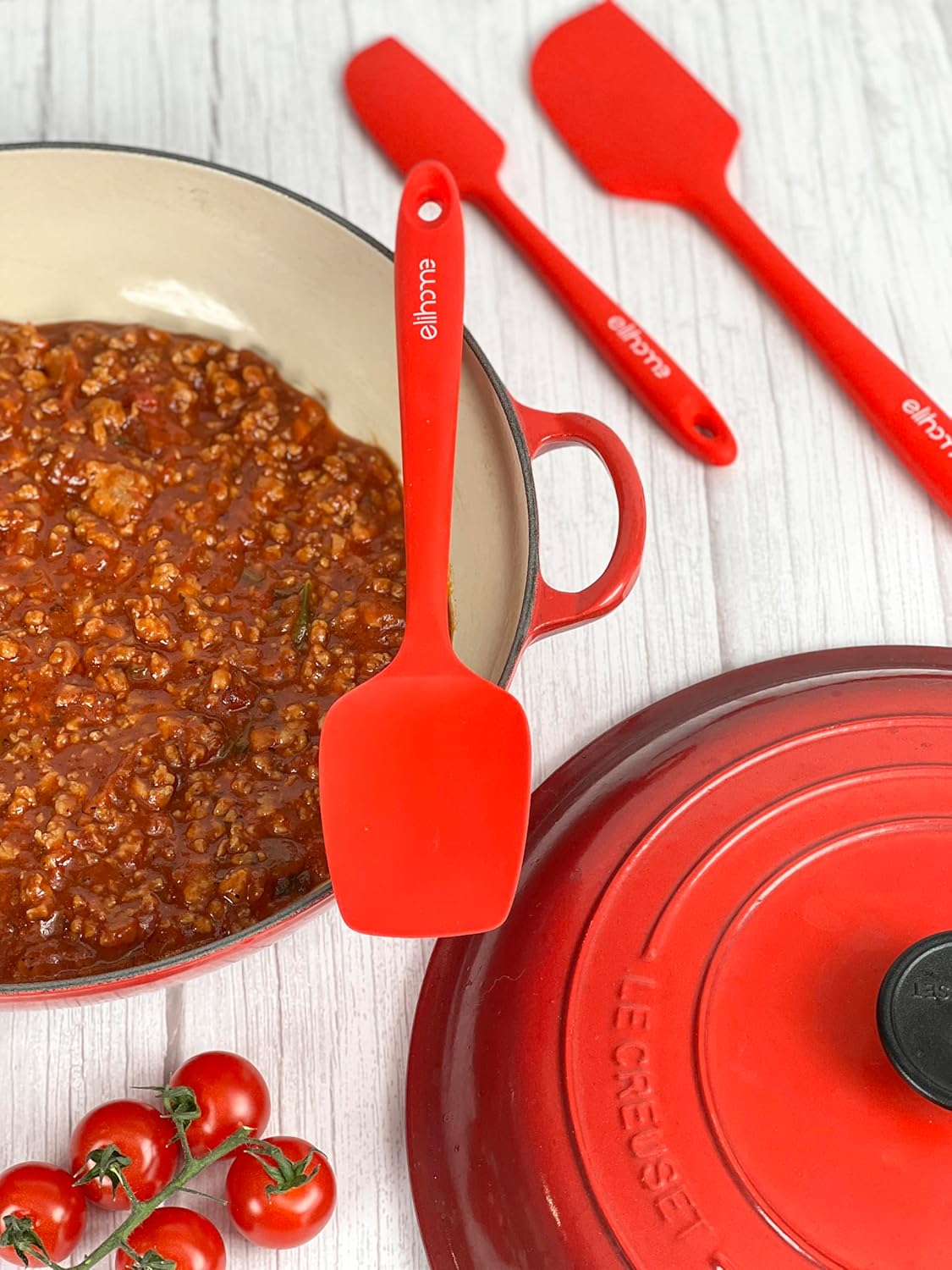 Elihome Classic Silicone Spoonula - Non-Stick Heat Resistant Silicone Scraper Spatula for Mixing, Serving, Scraping, Stirring, and More - 11 Inch, Red