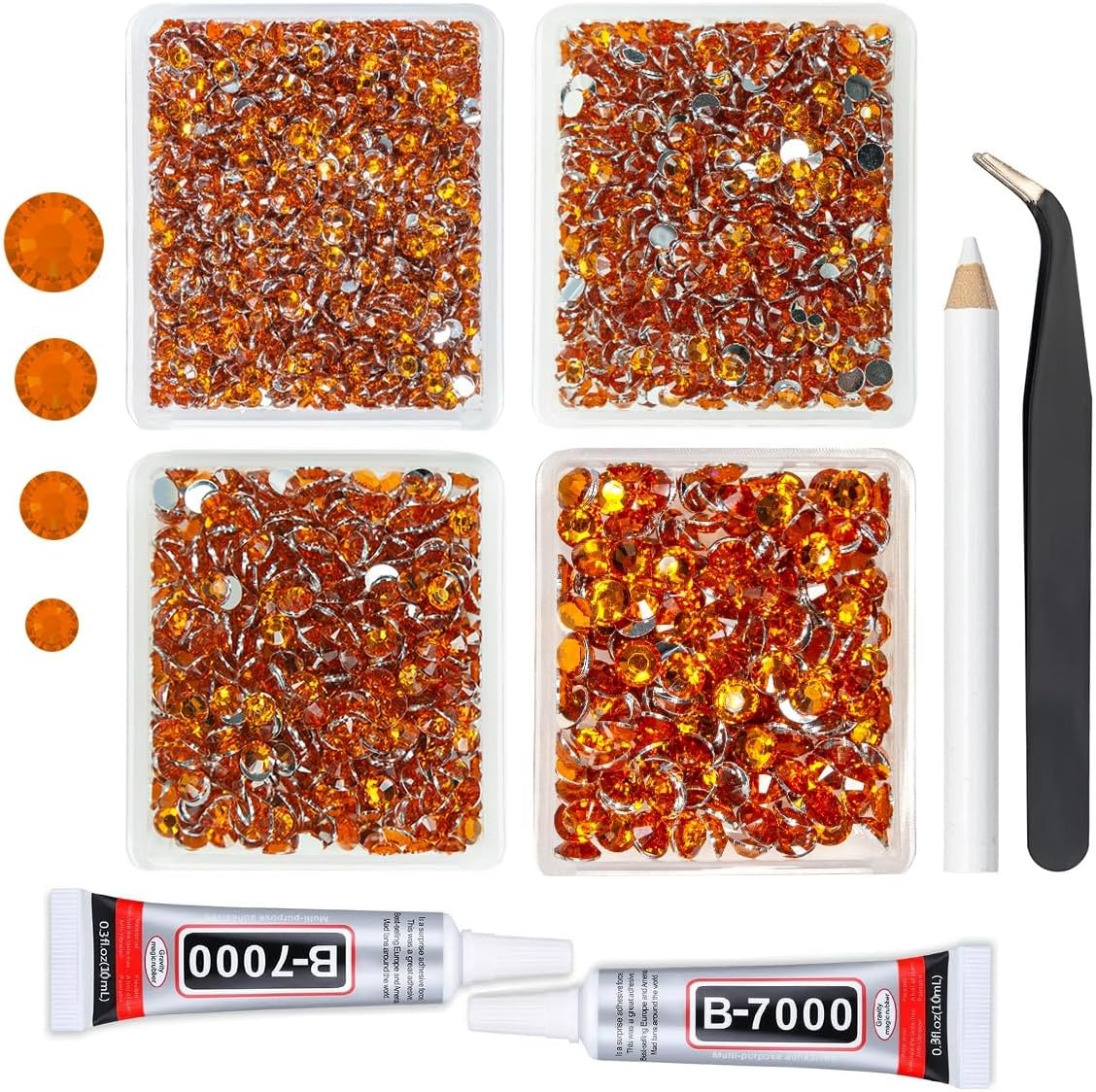 Orange Crystal Resin Rhinestones w B7000 Jewelry Glue for Bedazzling Crafting Orange Red Flatback Stones 3mm 4mm 5mm 6mm Diamonds Crystals Gems Charms for Nails Face Eyes Makeup Tumblers Crafts