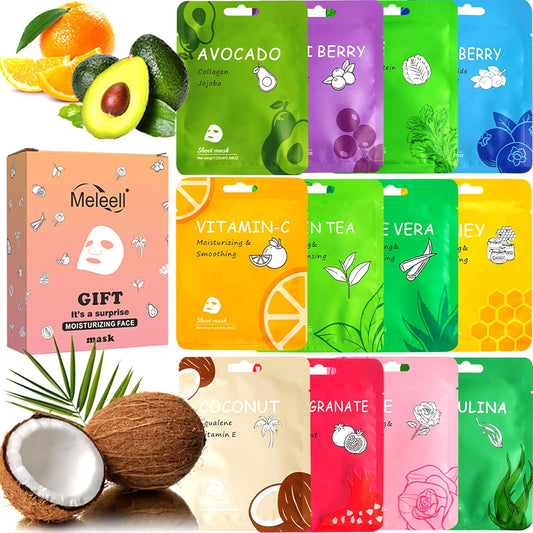12 Pack Collagen Face Masks Skincare Bulk,Hydrating Spa Face Mask for Sensitive Skin,Sheet Mask for Skin Care, Facial Mask Sets Gifts for Women/Teen Girls/Kids
