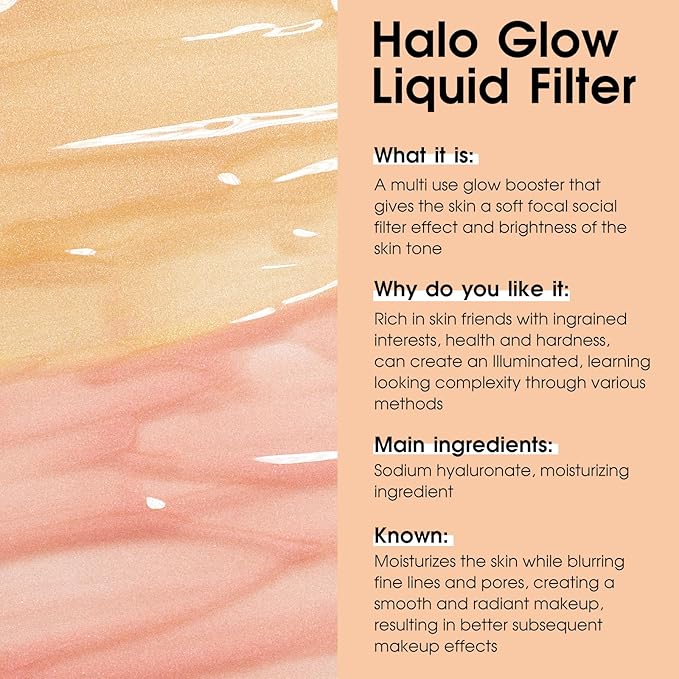 UCANBE Halo Glow Liquid Filter, Face Complexion Booster For Radiant Skin All Day Longwear, Soft-Focus Look Sodium Hyaluronate Vegan & Cruelty-Free - 0.91OZ Light Tan