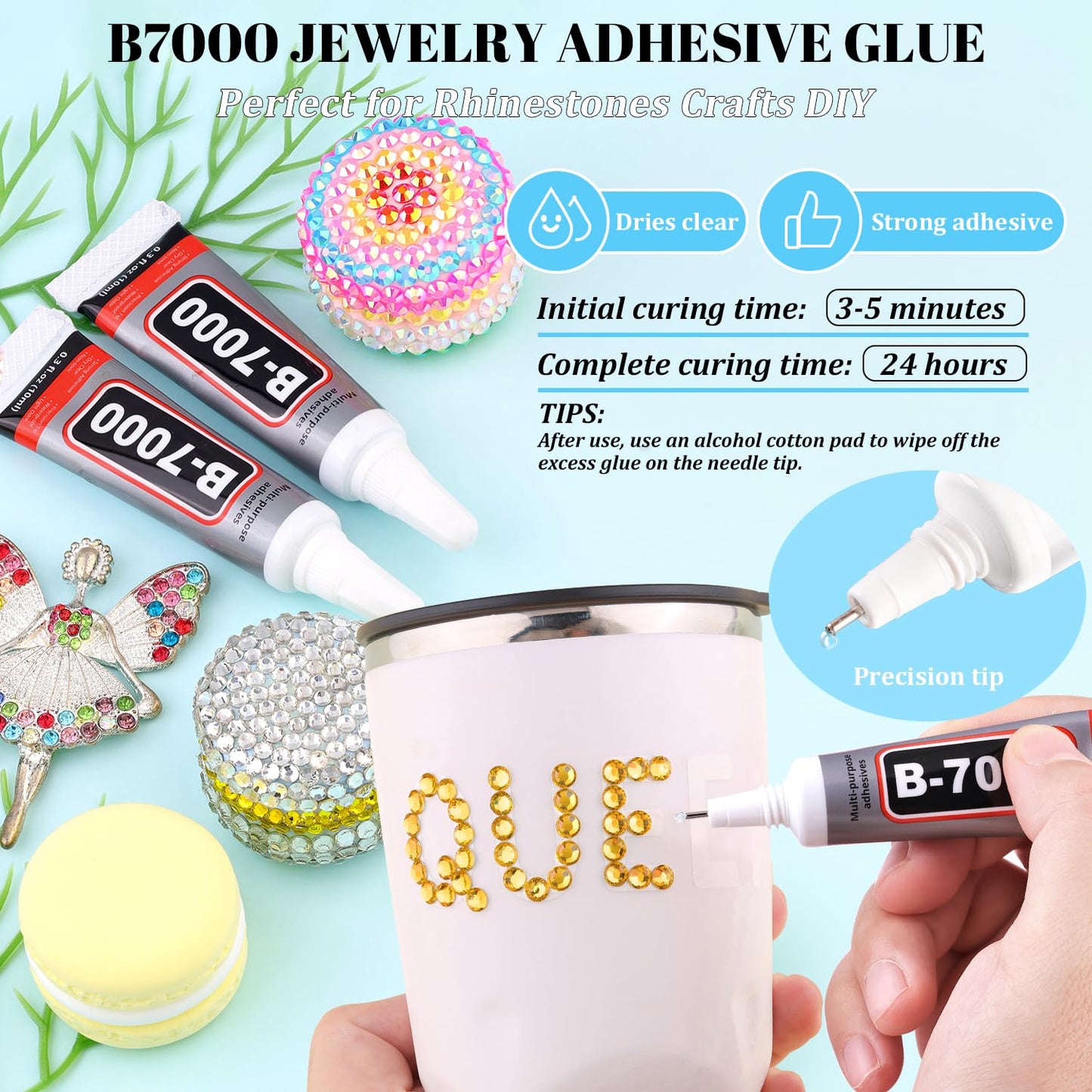 6000Pcs Resin Rhinestones for Bedazzling with 3Pcs B7000 Jewelry Glue, 1 Box Golden Flatback Rhinestones for Crafting Crafts DIY, Crystals Gems for Clothing Shoes Tumblers Nail Art Makeup