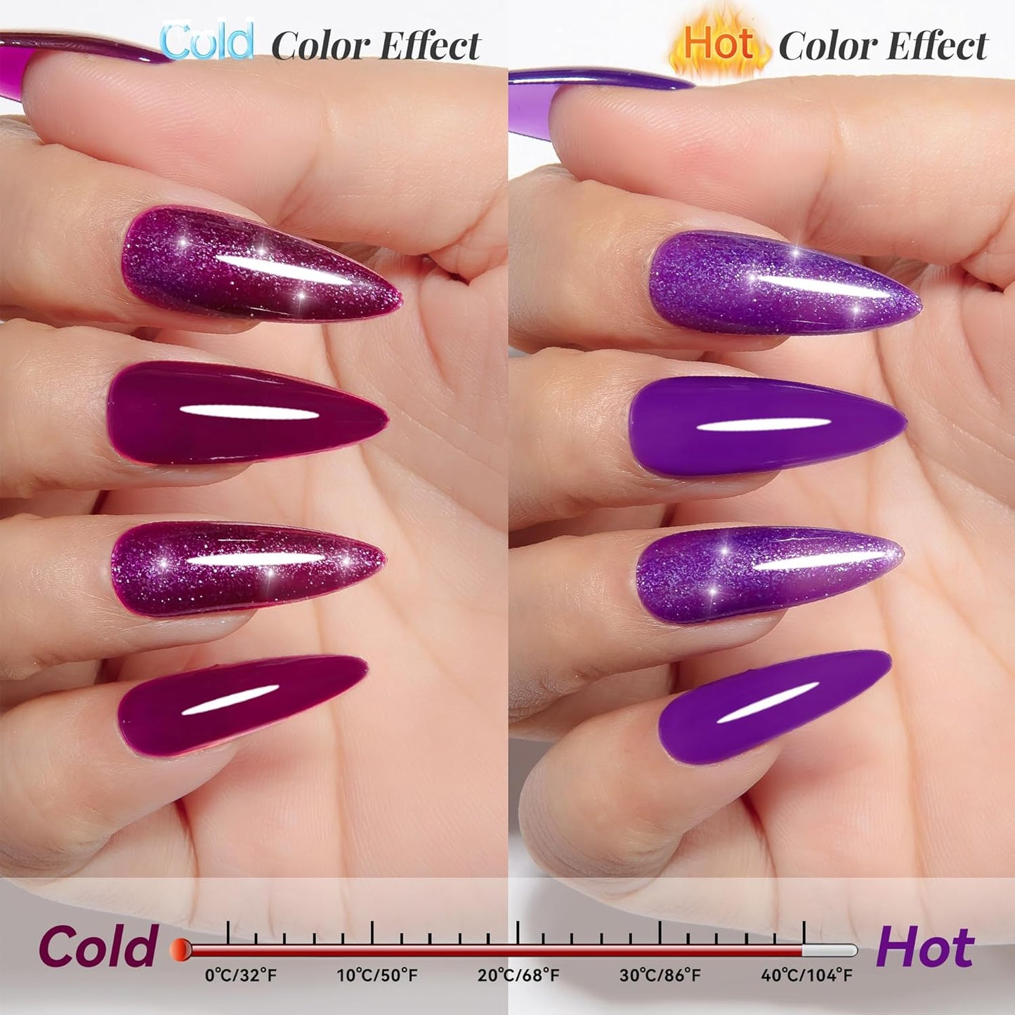 YTD Likomey Color Changing Gel Nail Polish 2 Pcs Set,15ml Purple To Dark Wine Red Pure Color and Glitter Nails Gel Kit,Thermal Ombre Change Colors Salon Manicure Fall Winter UV Varnish,WB2-7