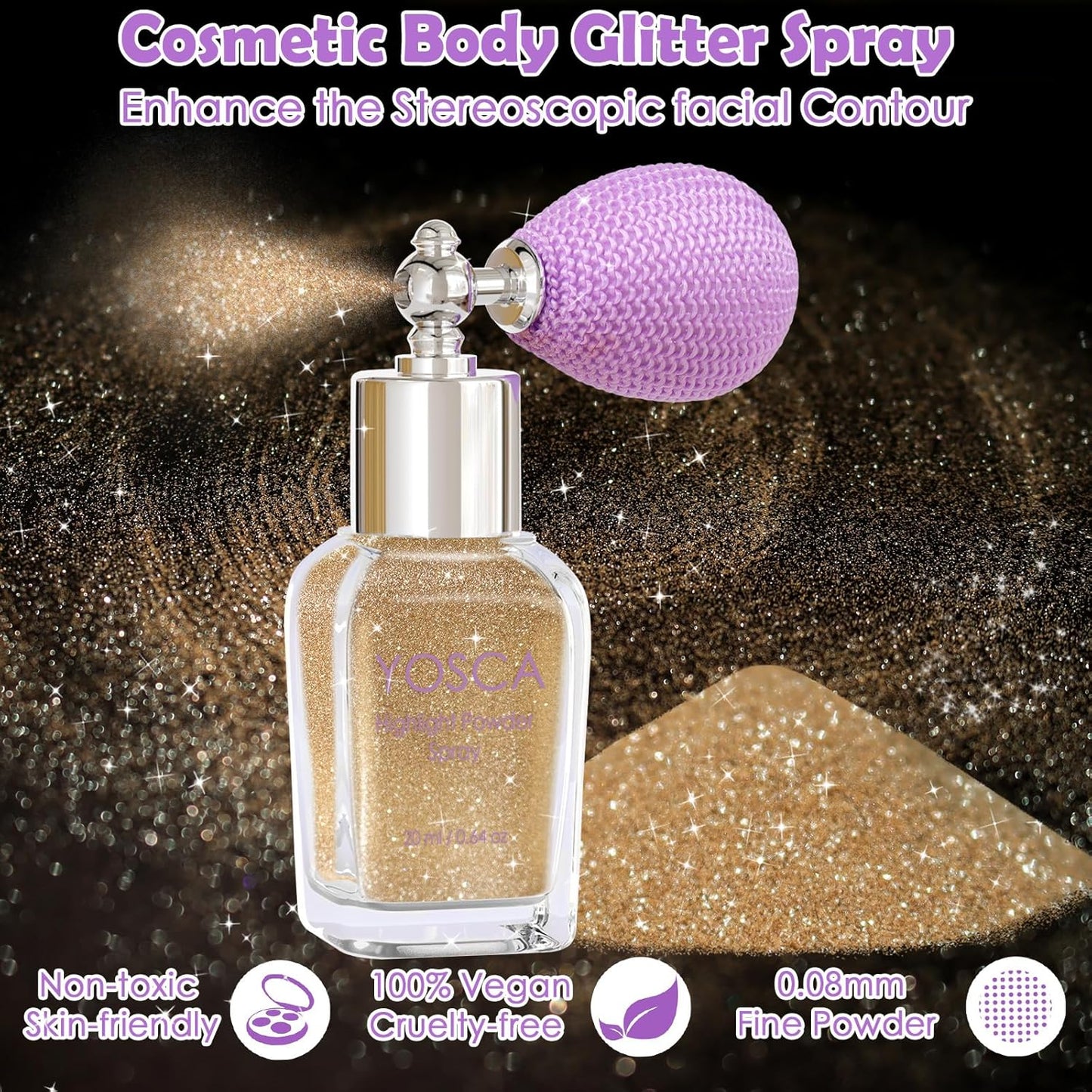 Yosca Body Glitter Spray, 30ML Loose Body Shimmer Powder Hair Spray Fine Glitter Sparkle Highlighter Makeup Mardi Gras Festival Concert Party Rave Accessories for Rave Clothes Hair Face Nail Art