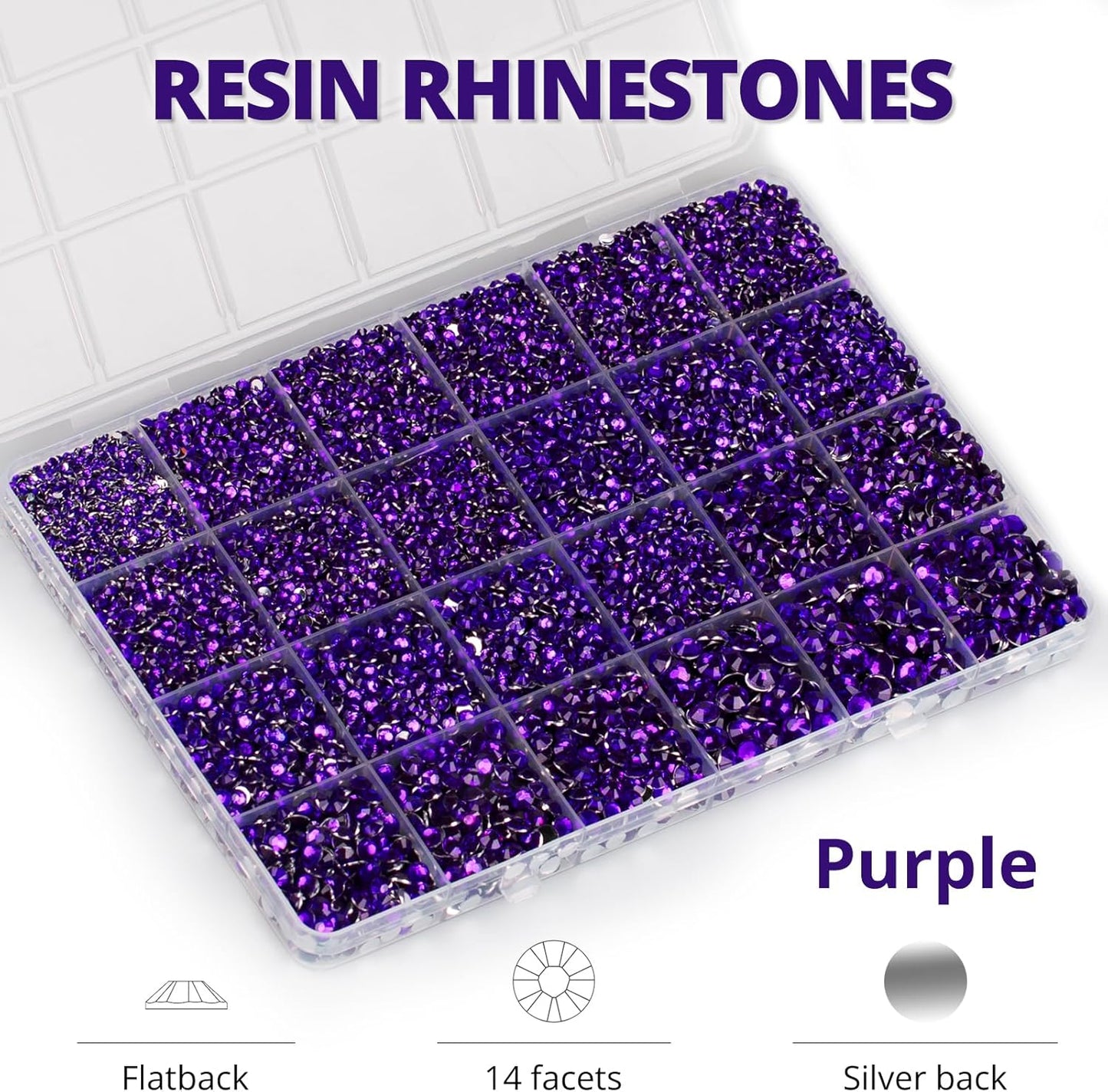 30000Pcs Resin Rhinestones for Crafting Bedazzling, Purple Flatback Gems Crystal for Crafts Clothing Clothes Shoes Fabric Tumbler Tshirt, Flat Back Jewels Bulk Multisized with b7000 Glue
