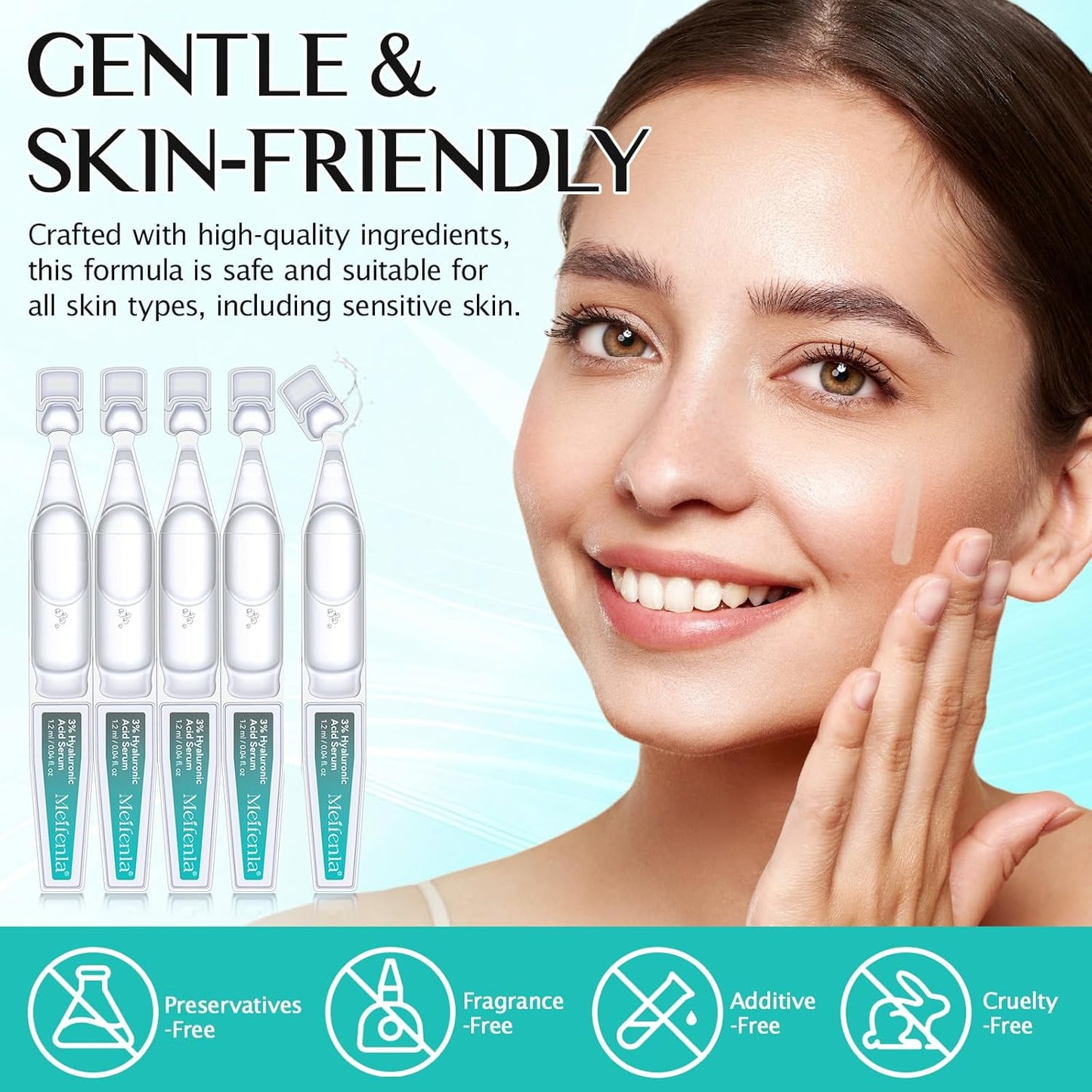 3% Hyaluronic Acid Serum for Face,Ultra-Hydrating Hyaluronic Acid Serum Tube Smooth Skin Deep Moisturizing Facial Serum for Anti-Aging with 30 Pcs Single-Use Vials Design