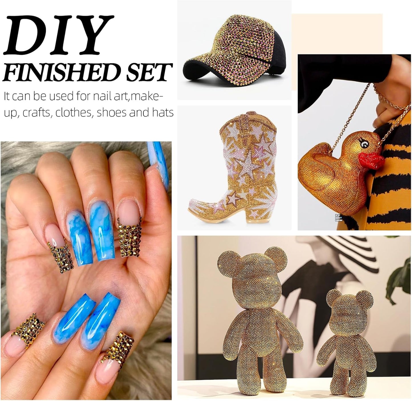 Gold Flatback Rhinestones, Glass Rhinestones for Nail Art and Craft, Glue Fix, Loose Crystal Gemstones(Gold, SS16, 1440pcs, 3.8-4.0mm)