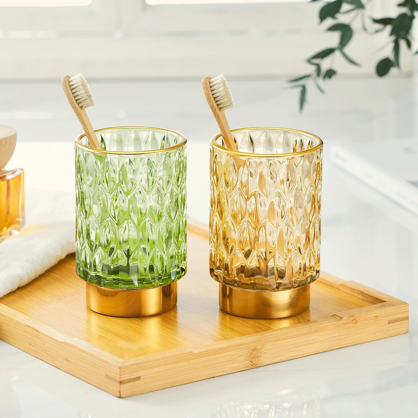 Makeup Brush Holder Organizer,Toothbrush Holders,Desk Pen Pencil Holder,Multifunctional Vintage Glass Brush Cup（A39-1-US）