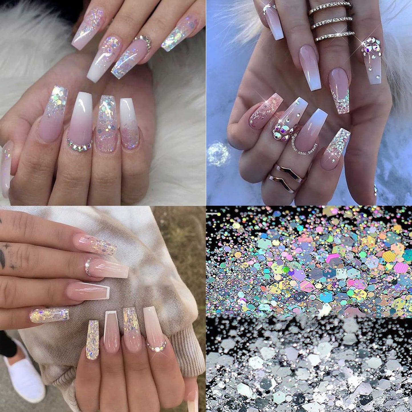 Nail Art Rhinestones Flatback Rhinestones Nail Charms Fine Glitter Nail Art Supplies Mixed AB Crystals Nail Gems 1mm Glitter Powder Luxury Design Nail Accessories for Women Nail Decorations.