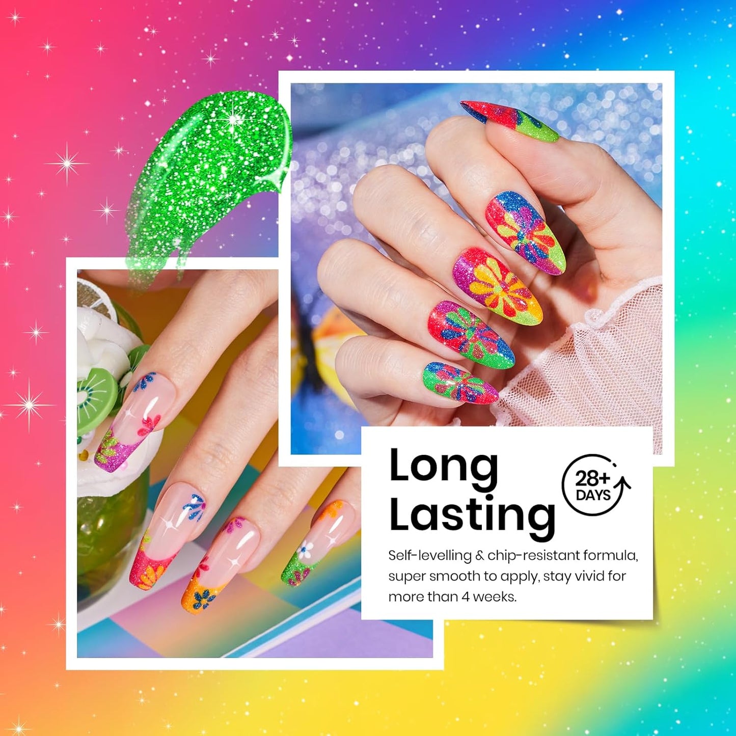 beetles Gel Polish Neon Carnival 6 Colors Reflective Glitter Gel Nail Polish Set Nails Blue Hot Pink Purple Soak Off Uv Led Sparkly bright Colors Halloween Nail Polish Kit Gift for Women