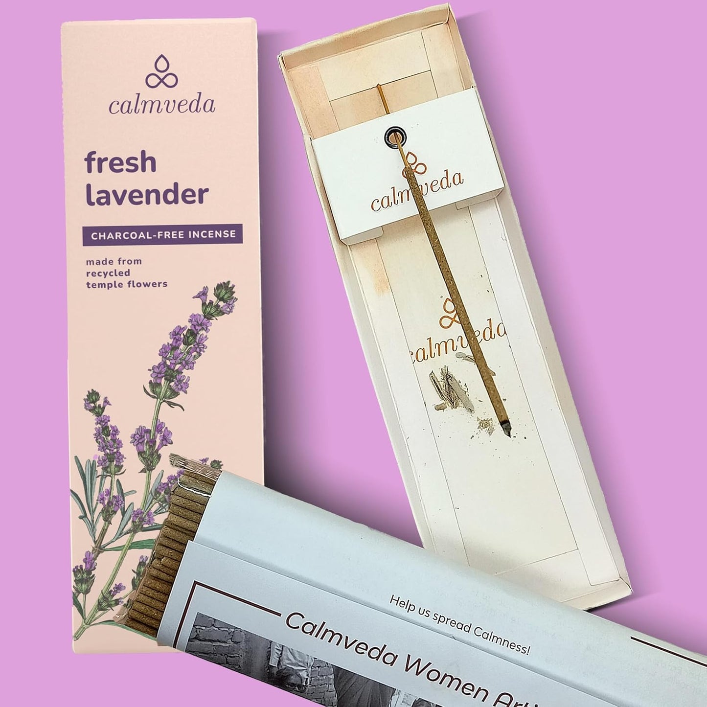 Fresh Lavender Incense for Calming - 80 Charcoal Free Incense Sticks, Made from Upcycled Flowers | Organic Incense Sticks Non Toxic | Use for Relaxation & Improves Sleep
